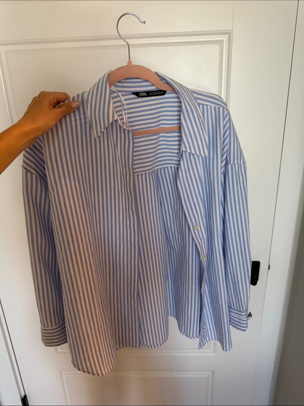 Zara Women’s Light Blue & White Striped Button-Down Shirt